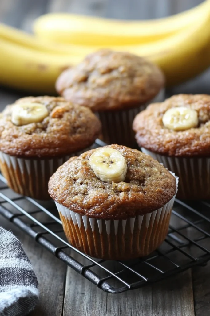 Saftige und fluffige Bananenbrot-Muffins mit einer weichen, lockeren Textur, in einem Papierförmchen.